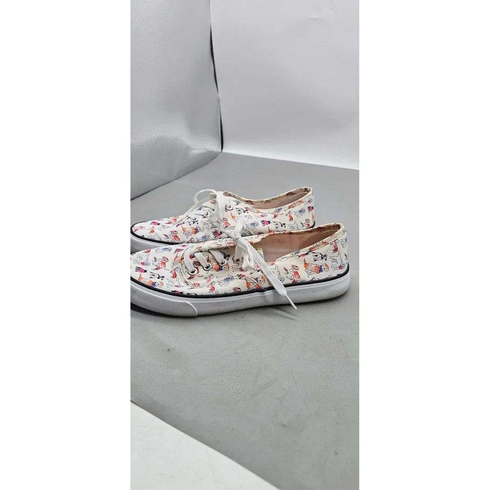 Cynthia Rowley Womens Dog Print Canvas Sneakers Low Top Lace Up White Multi 9